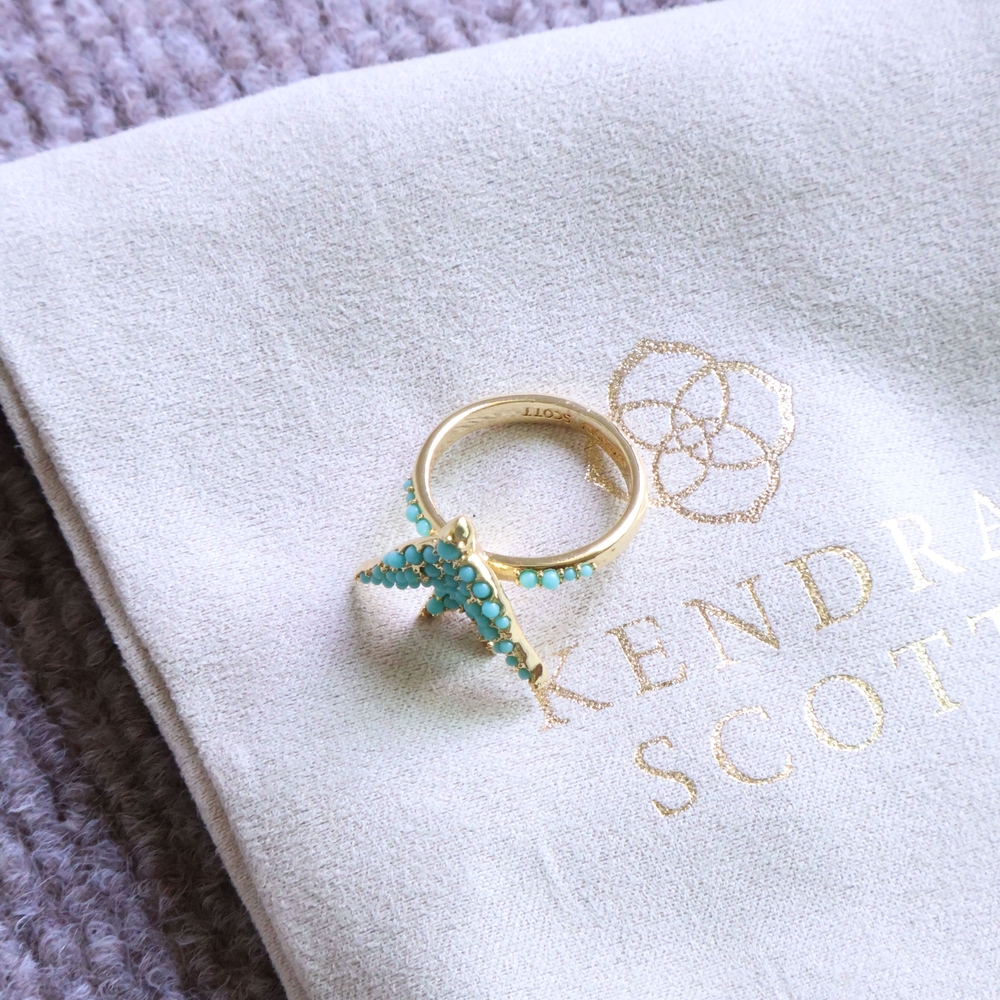 Kendra Scott Melody Bird Cocktail Ring - Gold Teal Crystal - #7